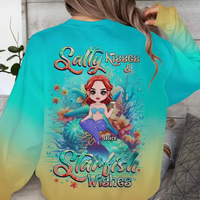 Custom Personalized Mermaid AOP Sweater - Gift Idea For Mermaid Lover/ Birthday Gift/ Mother's Day Gift - Salty Kisses & Starfish Wishes