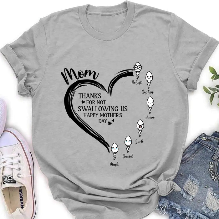 Custom Personalized Mom Shirt/ Hoodie - Up to 6 Kids - Mother's Day Gift Idea - Thanks For Not Swallowing Us