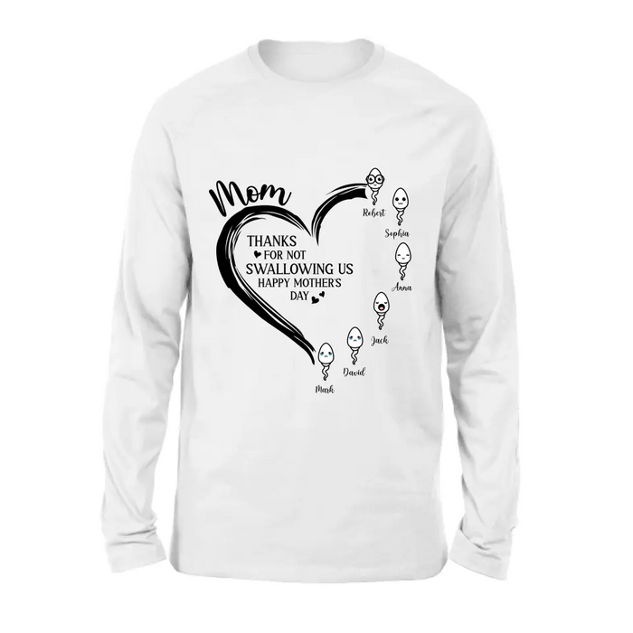 Custom Personalized Mom Shirt/ Hoodie - Up to 6 Kids - Mother's Day Gift Idea - Thanks For Not Swallowing Us