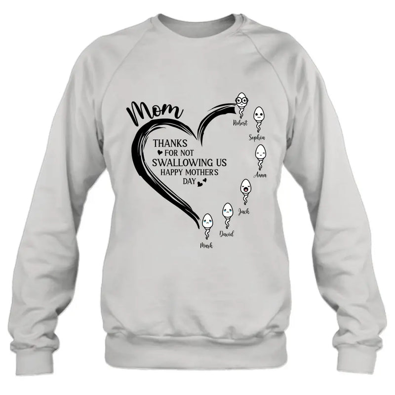 Personalized Mom Shirt/Hoodie - Up to 6 Kids - Mother's Day Gift Idea - Thanks For Not Swallowing Us