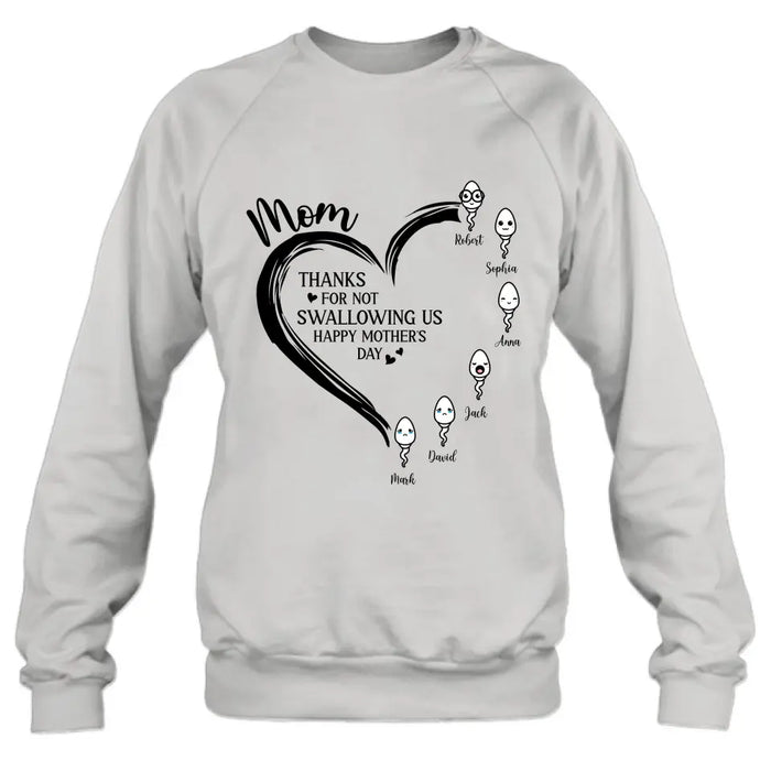 Custom Personalized Mom Shirt/ Hoodie - Up to 6 Kids - Mother's Day Gift Idea - Thanks For Not Swallowing Us