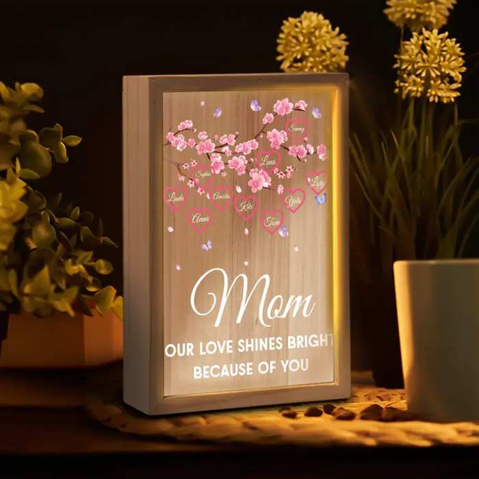 Custom Personalized Mom Frame Light Box - Gift Idea For Mother's Day - Upto 10 Names - Mom Our Love Shines Bright Because Of You