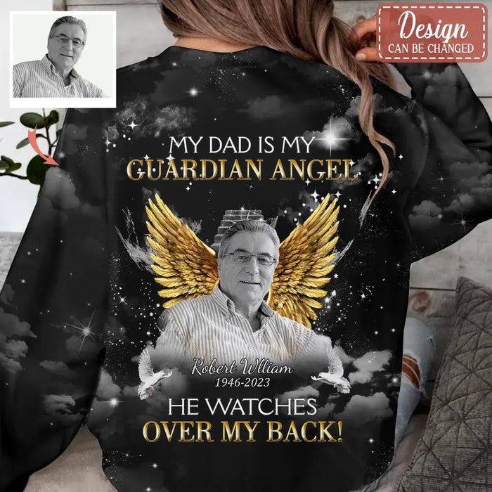 Custom Personalized Memorial Mom AOP Sweater - Upload Photo - Memorial Gift Idea For Family Member/ Mother's Day - My Mom Is My Guardian Angel She Watches Over My Back