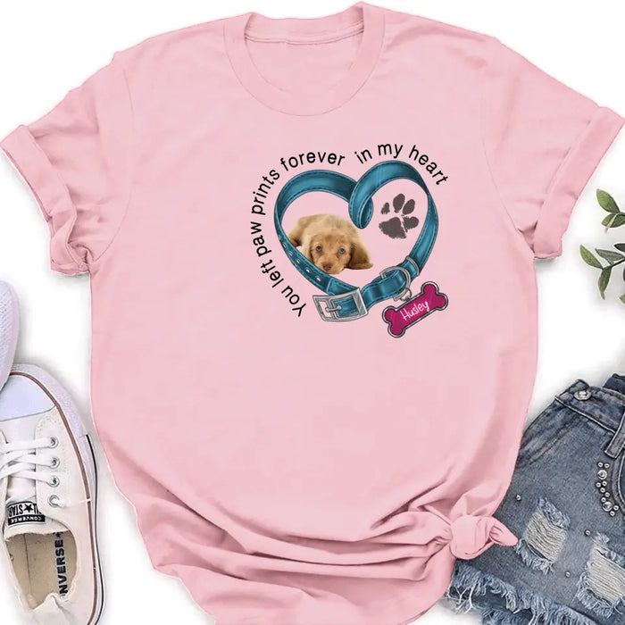 Custom Personalized Memorial Dog T-shirt/ Hoodie - Upload Photo - Gift Idea For Dog Lover/ Mother's Day/Father's Day - You Left Paw Prints Forever In My Heart