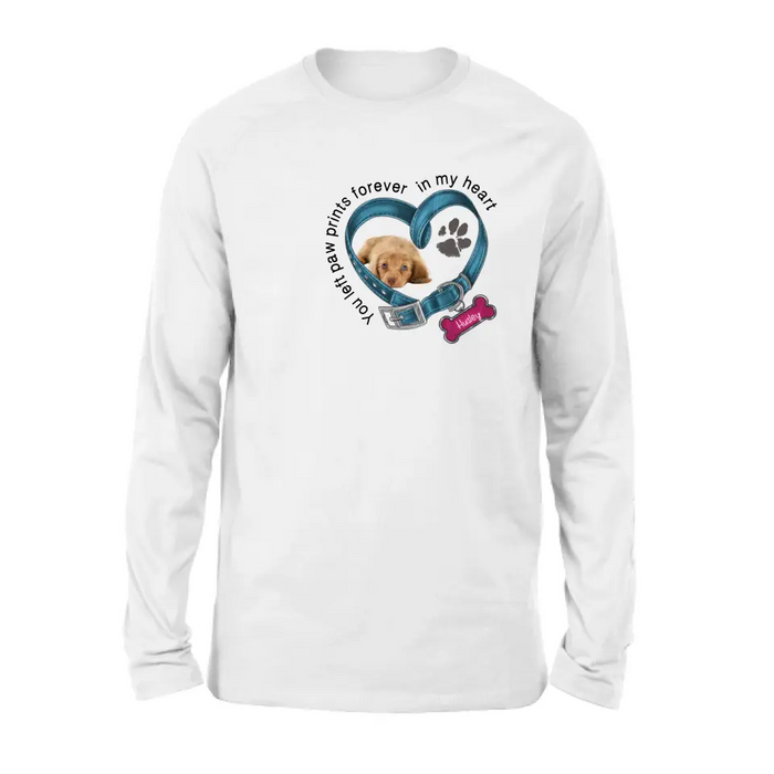 Custom Personalized Memorial Dog T-shirt/ Hoodie - Upload Photo - Gift Idea For Dog Lover/ Mother's Day/Father's Day - You Left Paw Prints Forever In My Heart