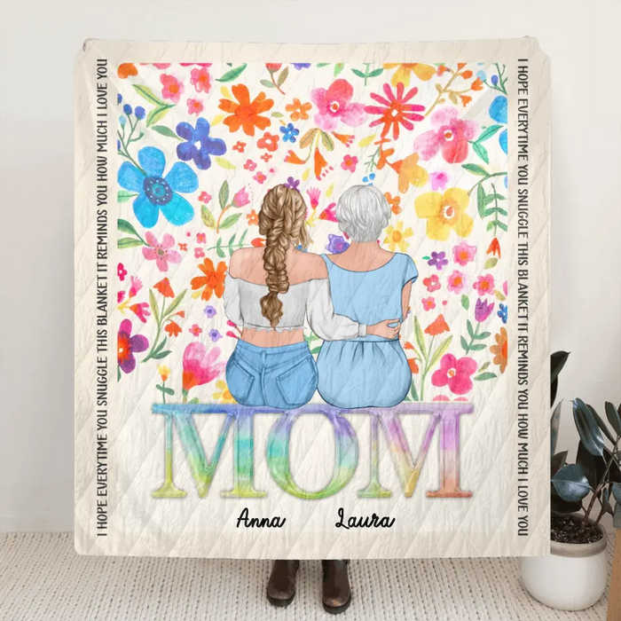 Custom Personalized Mom & Daughter Quilt/ Fleece Throw Blanket - Mother's Day Gift Idea To Mom - Upto 4 Daughters - How Much We Love You