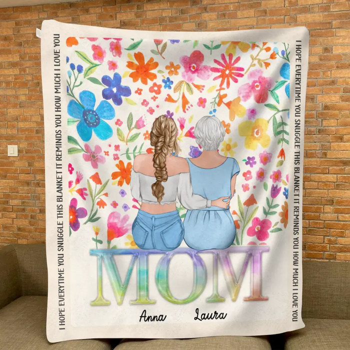 Custom Personalized Mom & Daughter Quilt/ Fleece Throw Blanket - Mother's Day Gift Idea To Mom - Upto 4 Daughters - How Much We Love You