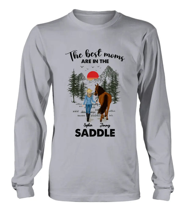 Custom Personalized Horse Mom Shirt - Upto 6 Horses - Mother's Day Gift Idea for Horse Lovers - The Best Moms Are In The Saddle