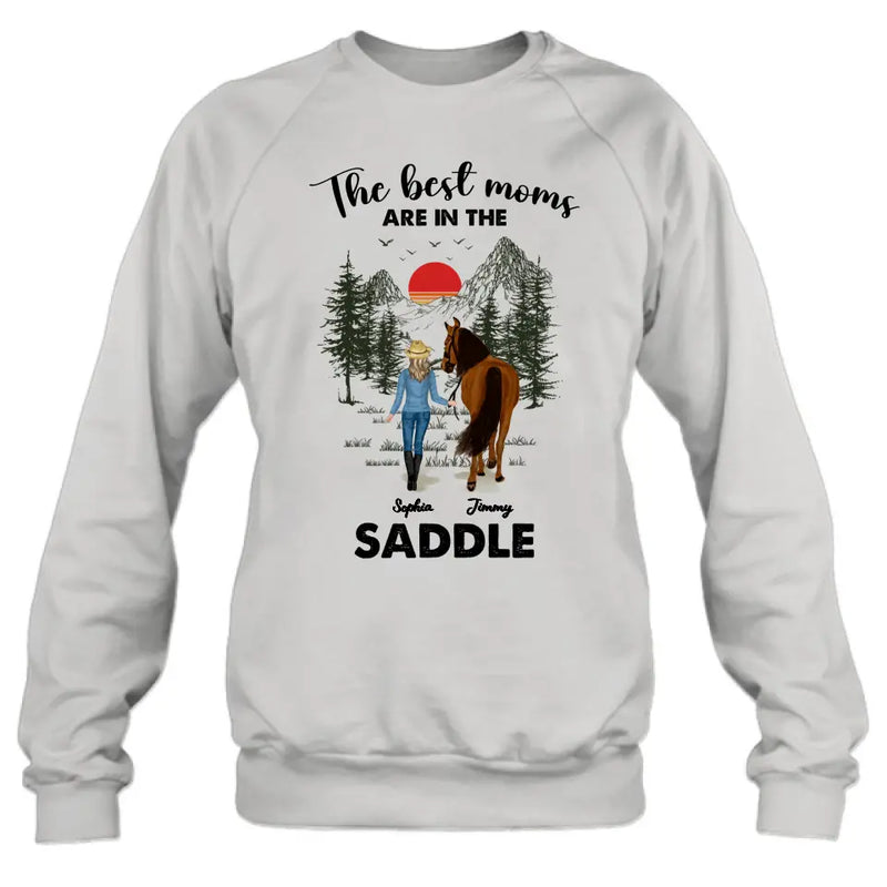 Personalized Horse Mom Shirt - Up to 6 Horses - Mother's Day Gift Idea for Horse Lovers - The Best Moms Are In The Saddle