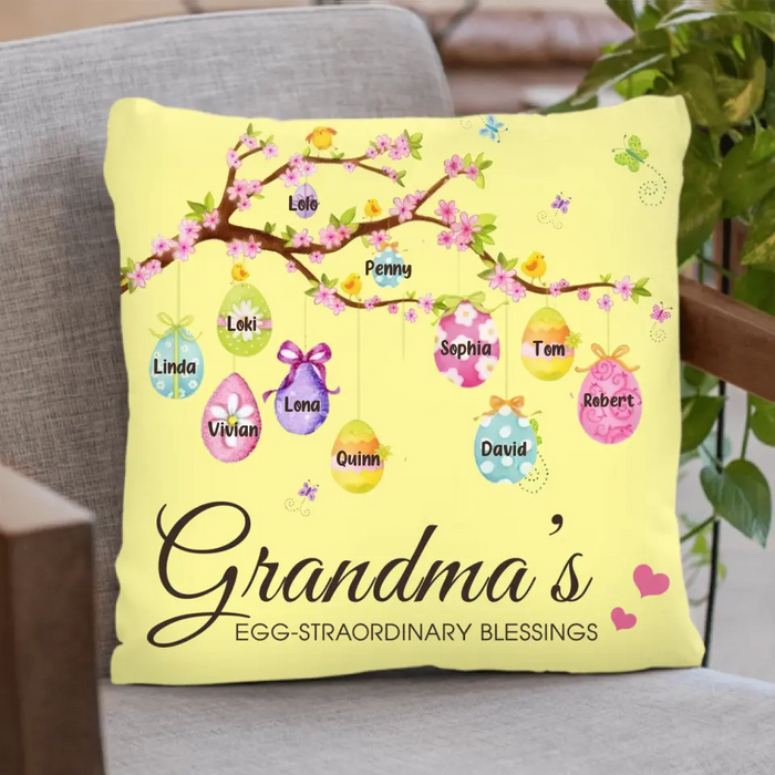 Custom Personalized Grandma Pillow Cover - Gift Idea For Grandma - Upto 11 Kids - Grandma's Egg - Straordinary Blessings