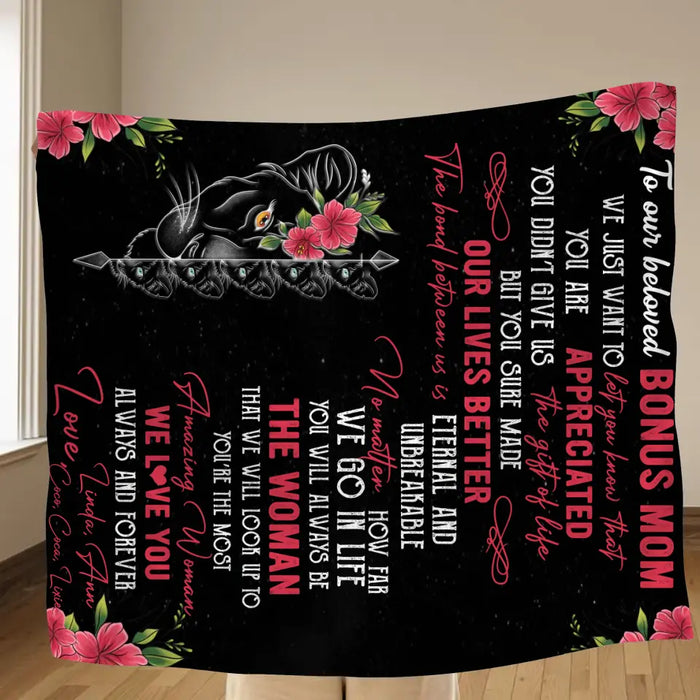 Custom Personalized Mom & Children Quilt/ Fleece Throw Blanket - Mother's Day Gift Idea To Mom - Upto 5 Children - To Our Beloved Bonus Mom