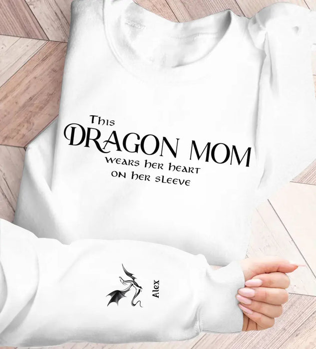 Custom Personalized Dragon Mom AOP Sweater - Upto 5 Kids - Mother's Day Gift Idea For Mom/ Grandma - This Dragon Mom Wears Her Heart On Her Sleeve