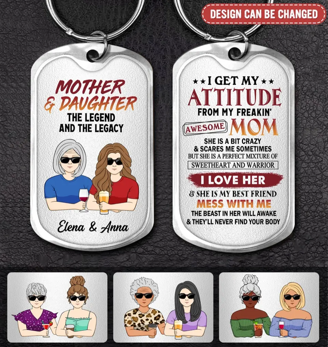 Personalized Mom & Daughter/Son Aluminum Keychain - Gift For Mom/Daughter/Son - Mother's Day Gift Idea - I Get My Attitude From My Freakin' Awesome Mom