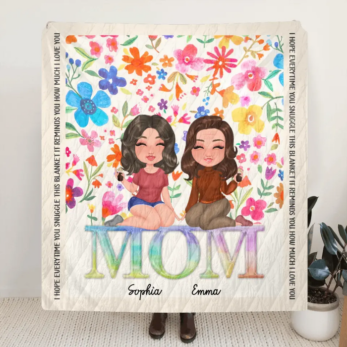 Custom Personalized Mom & Daughter Quilt/ Fleece Throw Blanket - Mother's Day Gift Idea To Mom - We Love You