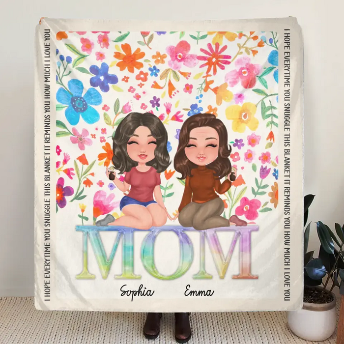 Custom Personalized Mom & Daughter Quilt/ Fleece Throw Blanket - Mother's Day Gift Idea To Mom - We Love You