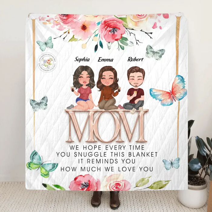 Custom Personalized Mom & Children Quilt/ Fleece Throw Blanket - Upto 3 People - Mother's Day Gift Idea To Mom - It Reminds You How Much We Love You