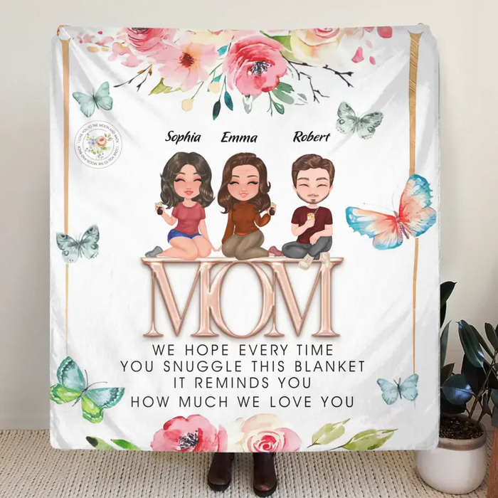 Custom Personalized Mom & Children Quilt/ Fleece Throw Blanket - Upto 3 People - Mother's Day Gift Idea To Mom - It Reminds You How Much We Love You