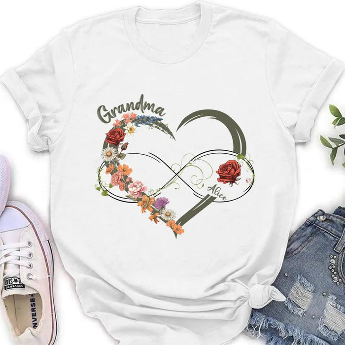 Custom Personalized Floral Heart Grandma Mom Vintage Birth Month Flower Shirt/ Hoodie - Up to 10 Kids - Mother's Day Gift Idea for Mom/Grandma