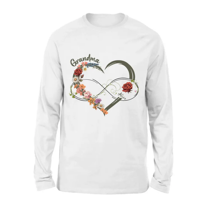 Custom Personalized Floral Heart Grandma Mom Vintage Birth Month Flower Shirt/ Hoodie - Up to 10 Kids - Mother's Day Gift Idea for Mom/Grandma