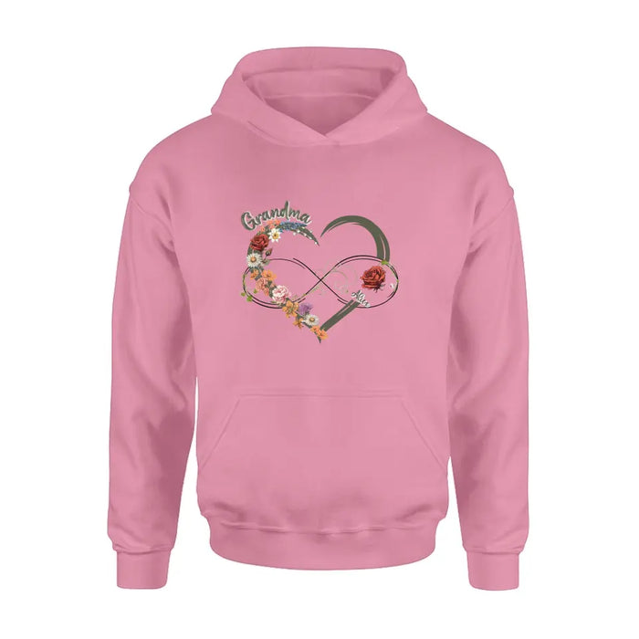 Custom Personalized Floral Heart Grandma Mom Vintage Birth Month Flower Shirt/ Hoodie - Up to 10 Kids - Mother's Day Gift Idea for Mom/Grandma