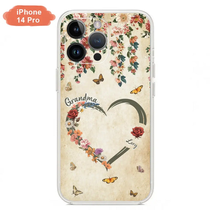 Custom Personalized Floral Heart Grandma Mom Vintage Birth Month Flower Phone Case - Up to 10 Kids - Mother's Day Gift Idea for Mom/Grandma - Case For iPhone/ Samsung