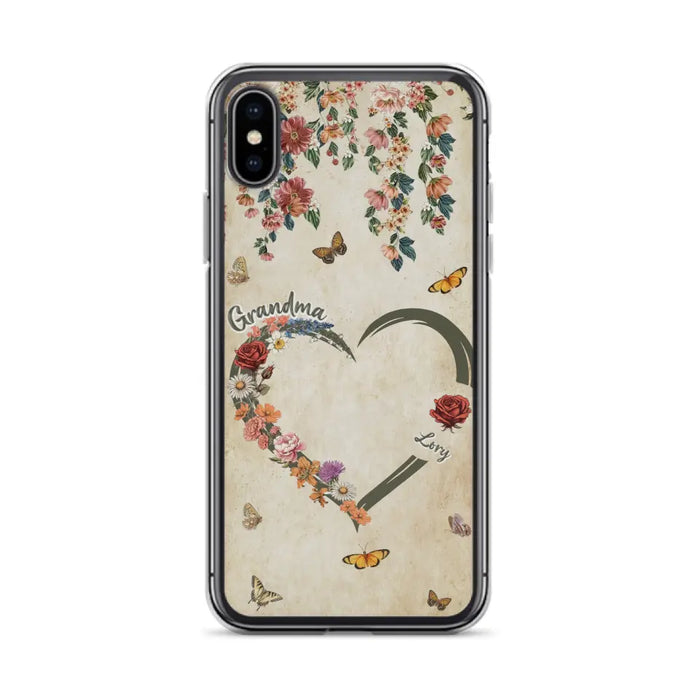 Custom Personalized Floral Heart Grandma Mom Vintage Birth Month Flower Phone Case - Up to 10 Kids - Mother's Day Gift Idea for Mom/Grandma - Case For iPhone/ Samsung