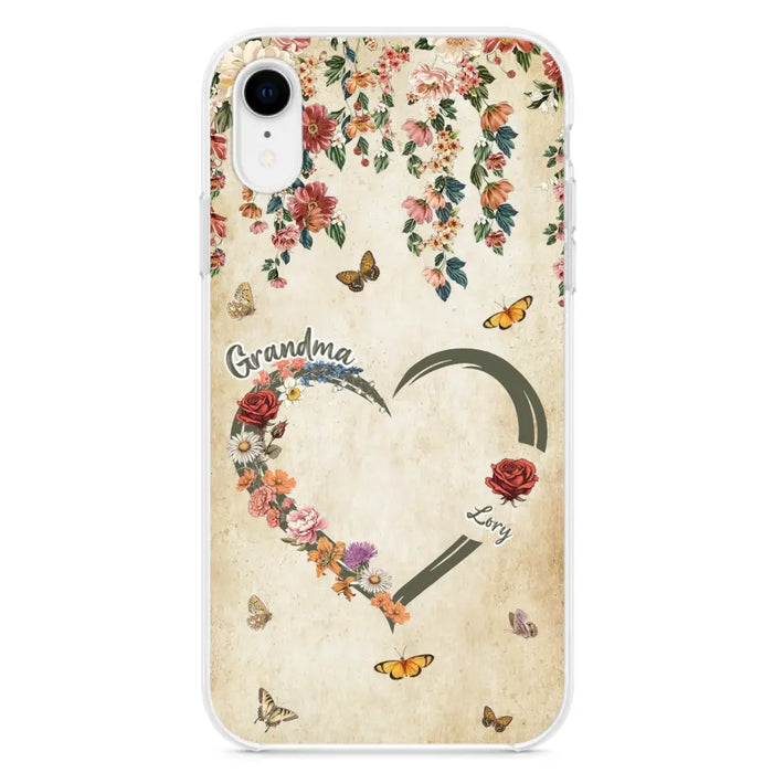 Custom Personalized Floral Heart Grandma Mom Vintage Birth Month Flower Phone Case - Up to 10 Kids - Mother's Day Gift Idea for Mom/Grandma - Case For iPhone/ Samsung