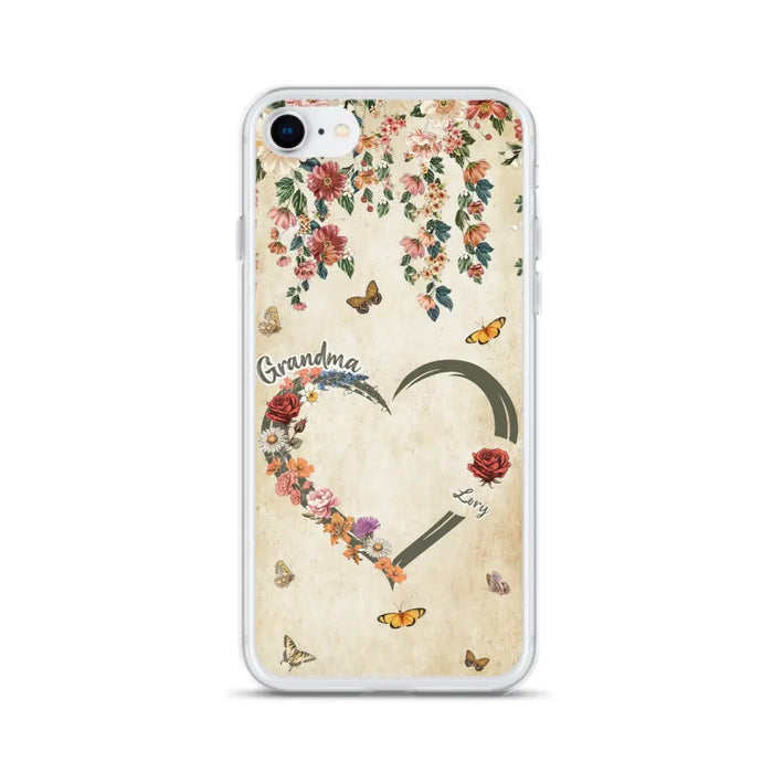 Custom Personalized Floral Heart Grandma Mom Vintage Birth Month Flower Phone Case - Up to 10 Kids - Mother's Day Gift Idea for Mom/Grandma - Case For iPhone/ Samsung