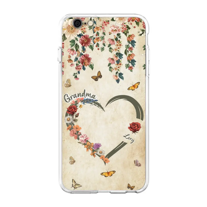 Custom Personalized Floral Heart Grandma Mom Vintage Birth Month Flower Phone Case - Up to 10 Kids - Mother's Day Gift Idea for Mom/Grandma - Case For iPhone/ Samsung