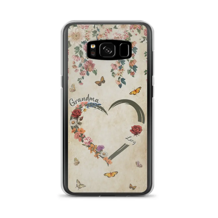 Custom Personalized Floral Heart Grandma Mom Vintage Birth Month Flower Phone Case - Up to 10 Kids - Mother's Day Gift Idea for Mom/Grandma - Case For iPhone/ Samsung