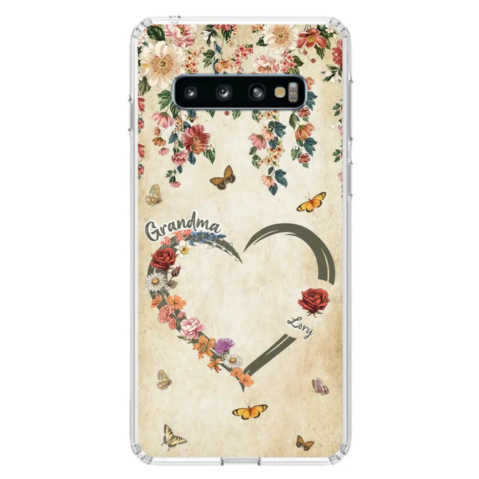 Custom Personalized Floral Heart Grandma Mom Vintage Birth Month Flower Phone Case - Up to 10 Kids - Mother's Day Gift Idea for Mom/Grandma - Case For iPhone/ Samsung