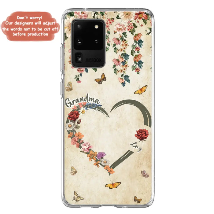 Custom Personalized Floral Heart Grandma Mom Vintage Birth Month Flower Phone Case - Up to 10 Kids - Mother's Day Gift Idea for Mom/Grandma - Case For iPhone/ Samsung