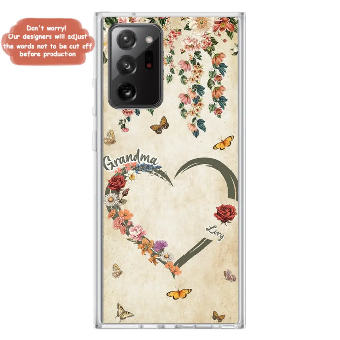 Custom Personalized Floral Heart Grandma Mom Vintage Birth Month Flower Phone Case - Up to 10 Kids - Mother's Day Gift Idea for Mom/Grandma - Case For iPhone/ Samsung