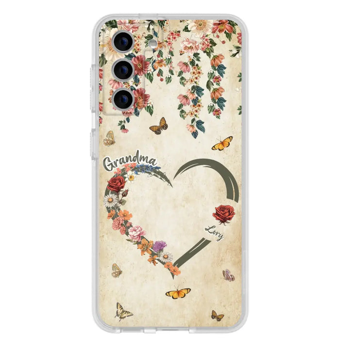 Custom Personalized Floral Heart Grandma Mom Vintage Birth Month Flower Phone Case - Up to 10 Kids - Mother's Day Gift Idea for Mom/Grandma - Case For iPhone/ Samsung