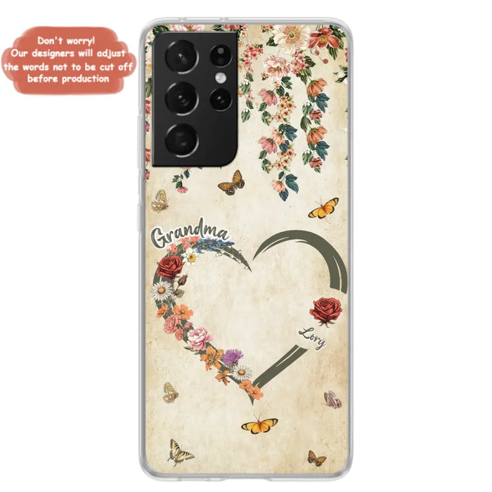 Custom Personalized Floral Heart Grandma Mom Vintage Birth Month Flower Phone Case - Up to 10 Kids - Mother's Day Gift Idea for Mom/Grandma - Case For iPhone/ Samsung