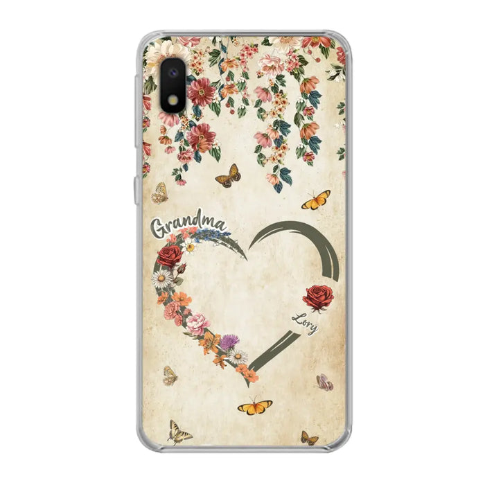 Custom Personalized Floral Heart Grandma Mom Vintage Birth Month Flower Phone Case - Up to 10 Kids - Mother's Day Gift Idea for Mom/Grandma - Case For iPhone/ Samsung