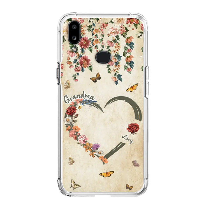 Custom Personalized Floral Heart Grandma Mom Vintage Birth Month Flower Phone Case - Up to 10 Kids - Mother's Day Gift Idea for Mom/Grandma - Case For iPhone/ Samsung