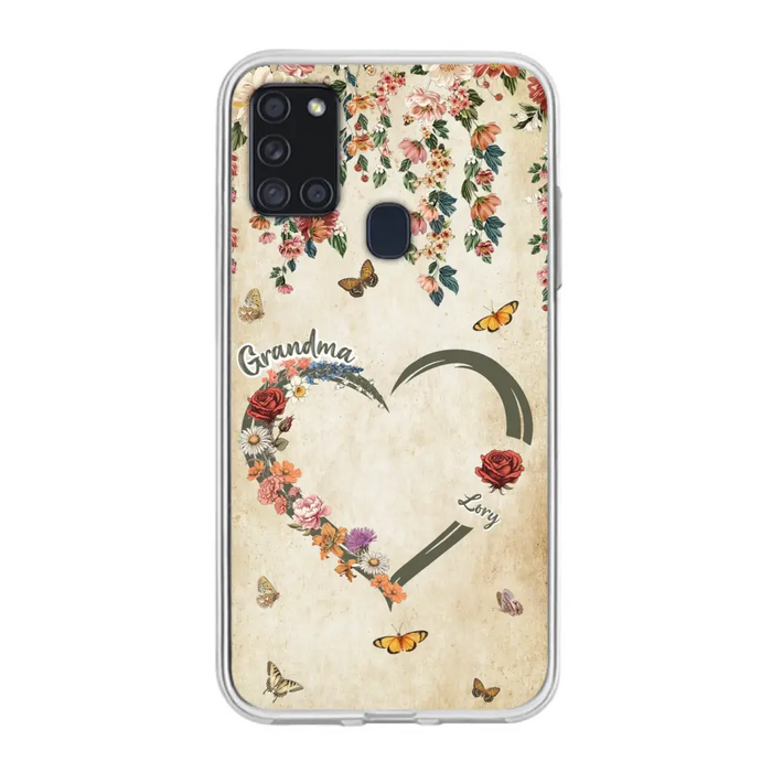 Custom Personalized Floral Heart Grandma Mom Vintage Birth Month Flower Phone Case - Up to 10 Kids - Mother's Day Gift Idea for Mom/Grandma - Case For iPhone/ Samsung