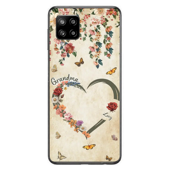 Custom Personalized Floral Heart Grandma Mom Vintage Birth Month Flower Phone Case - Up to 10 Kids - Mother's Day Gift Idea for Mom/Grandma - Case For iPhone/ Samsung