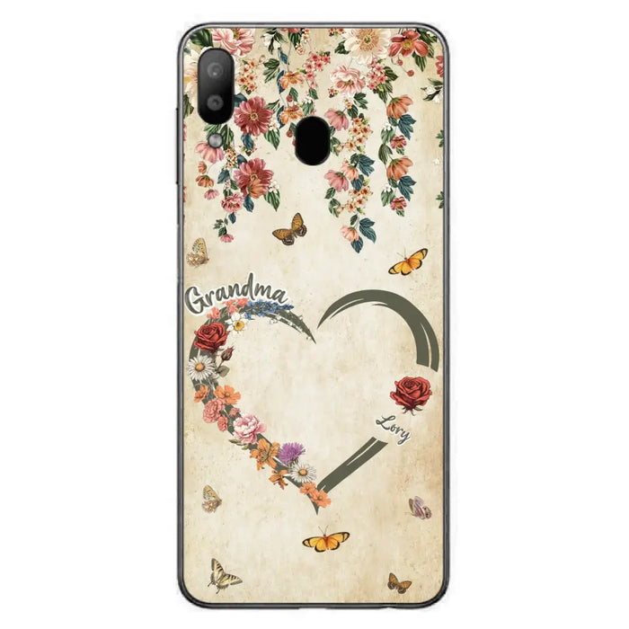 Custom Personalized Floral Heart Grandma Mom Vintage Birth Month Flower Phone Case - Up to 10 Kids - Mother's Day Gift Idea for Mom/Grandma - Case For iPhone/ Samsung