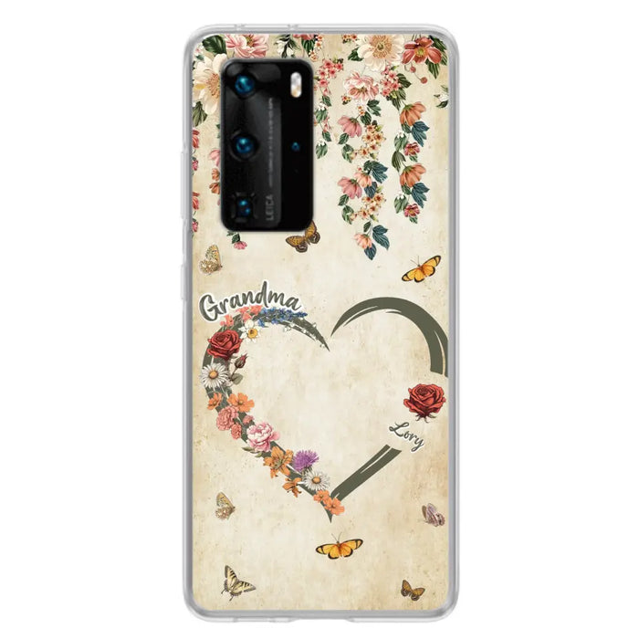 Custom Personalized Floral Heart Grandma Mom Vintage Birth Month Flower Phone Case - Up to 10 Kids - Mother's Day Gift Idea for Mom/Grandma - Case For Xiaomi/ Oppo/ Huawei