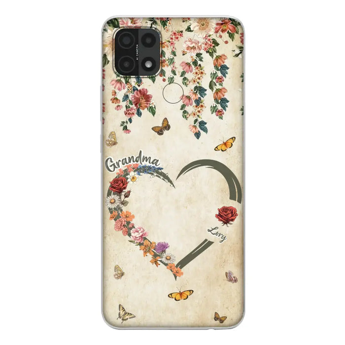 Custom Personalized Floral Heart Grandma Mom Vintage Birth Month Flower Phone Case - Up to 10 Kids - Mother's Day Gift Idea for Mom/Grandma - Case For Xiaomi/ Oppo/ Huawei