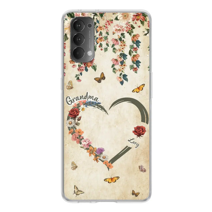 Custom Personalized Floral Heart Grandma Mom Vintage Birth Month Flower Phone Case - Up to 10 Kids - Mother's Day Gift Idea for Mom/Grandma - Case For Xiaomi/ Oppo/ Huawei