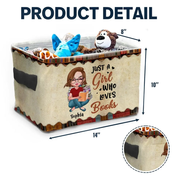 Personalized Girl Reading Book Storage Box - Gift Idea For Reading Lover - Just A Girl Who Loves Books