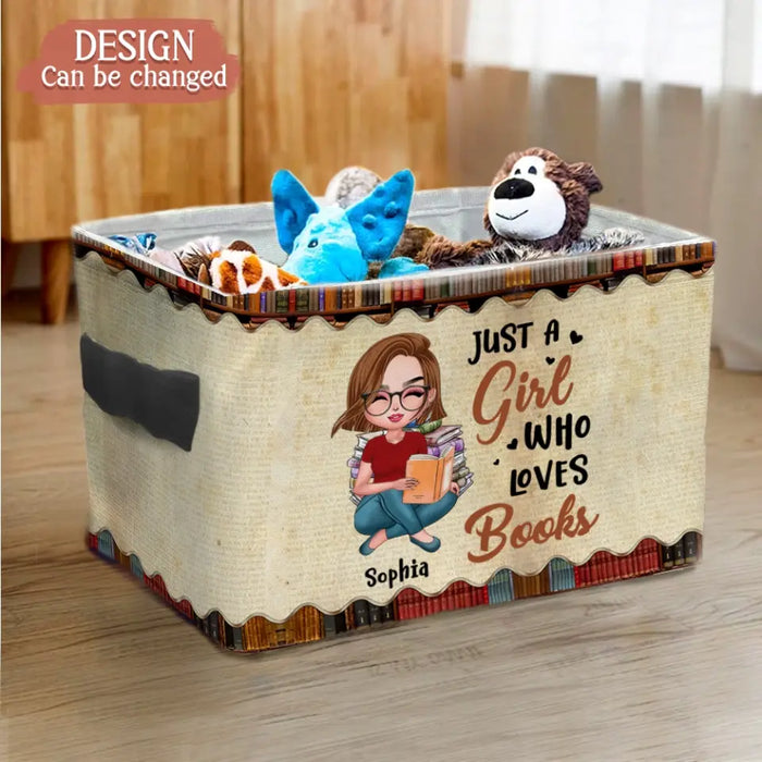 Personalized Girl Reading Book Storage Box - Gift Idea For Reading Lover - Just A Girl Who Loves Books