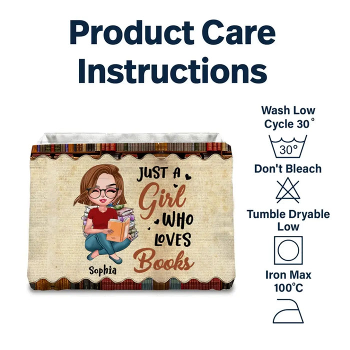 Personalized Girl Reading Book Storage Box - Gift Idea For Reading Lover - Just A Girl Who Loves Books