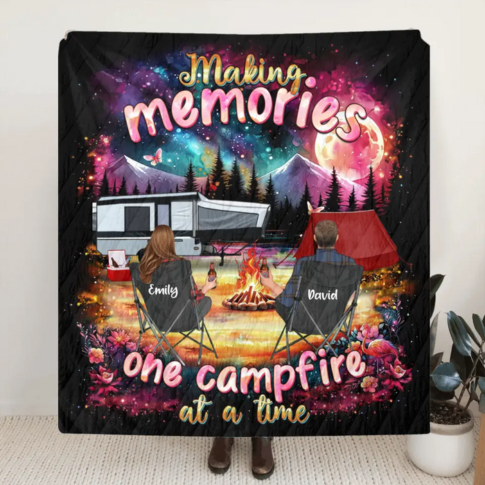 Custom Personalized Camping Quilt/Fleece Throw Blanket/Pillow Cover - Gift Idea For Family/Camping Lover - Making Memories One Campfire At A Time