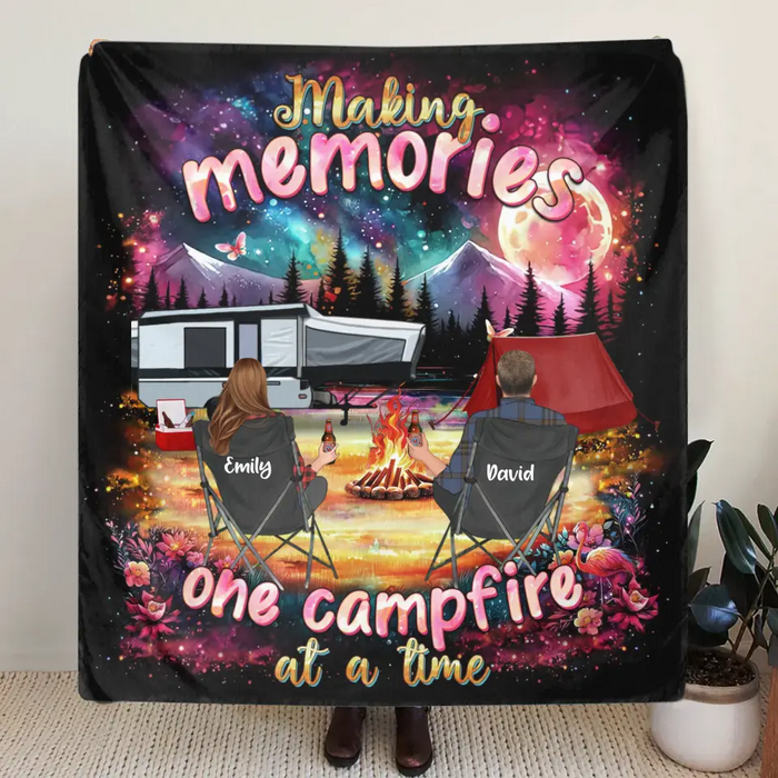 Custom Personalized Camping Quilt/Fleece Throw Blanket/Pillow Cover - Gift Idea For Family/Camping Lover - Making Memories One Campfire At A Time