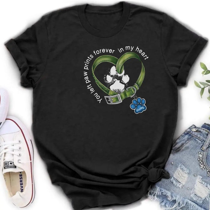 Custom Personalized Dog T-shirt/ Hoodie - Memorial Gift Idea For Dog Lover/ Father's Day/ Mother's Day - You Left Paw Prints Forever In My Heart