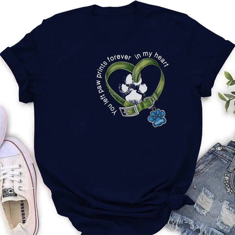 Personalized Dog T-shirt/Hoodie - Memorial Gift Idea For Dog Lover/Father's Day/Mother's Day - You Left Paw Prints Forever In My Heart
